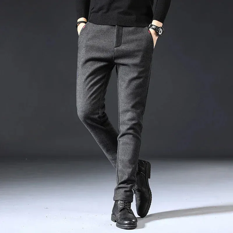 Classic Work Stretch Pants for Men: Cotton Business Slim Fit Trousers in Grey and Black