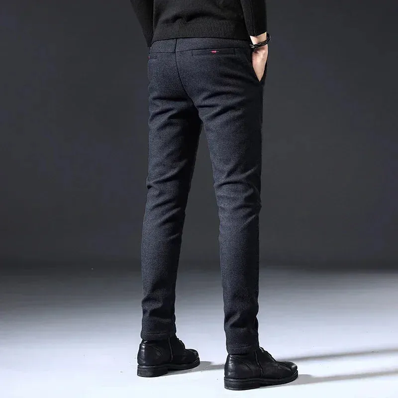 Classic Work Stretch Pants for Men: Cotton Business Slim Fit Trousers in Grey and Black