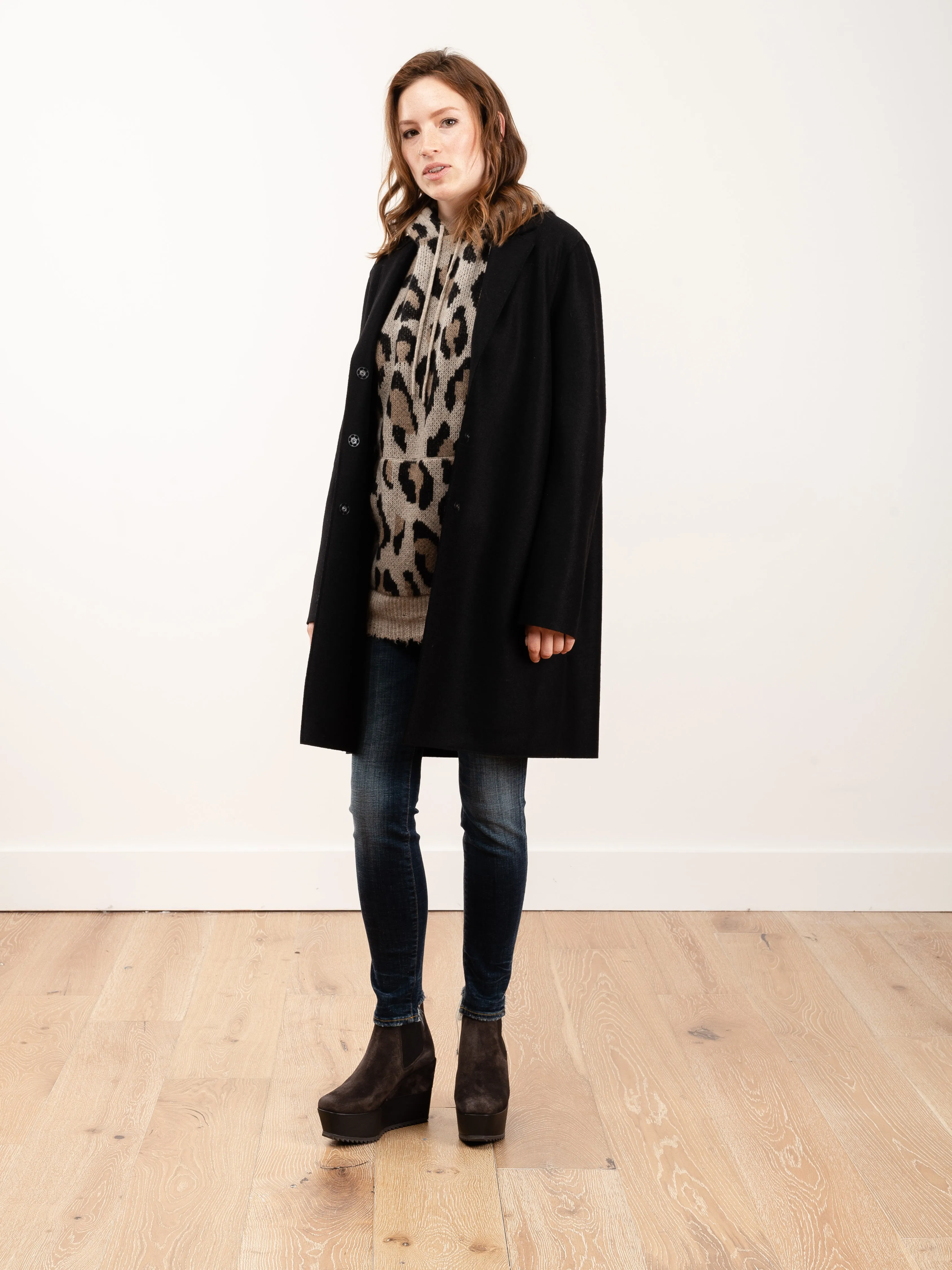 cocoon coat pressed wool - black