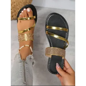 Comfortable & Fashionable Rhinestone Flat Sandals