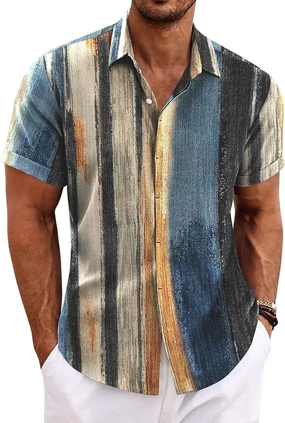 COOFANDY Men's Linen Shirts Short Sleeve Casual Shirts Button Down Shirt Large