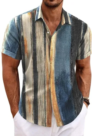 COOFANDY Men's Linen Shirts Short Sleeve Casual Shirts Button Down Shirt Large