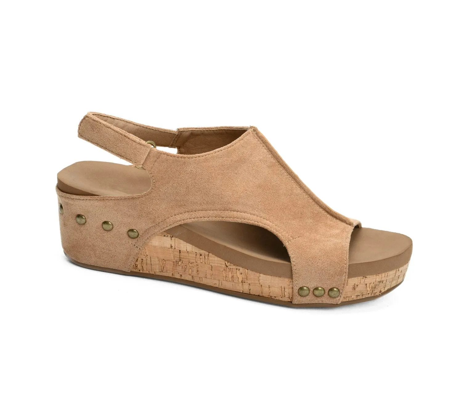 CORKY'S Volta Wedge Sandals In Camel Faux Suede