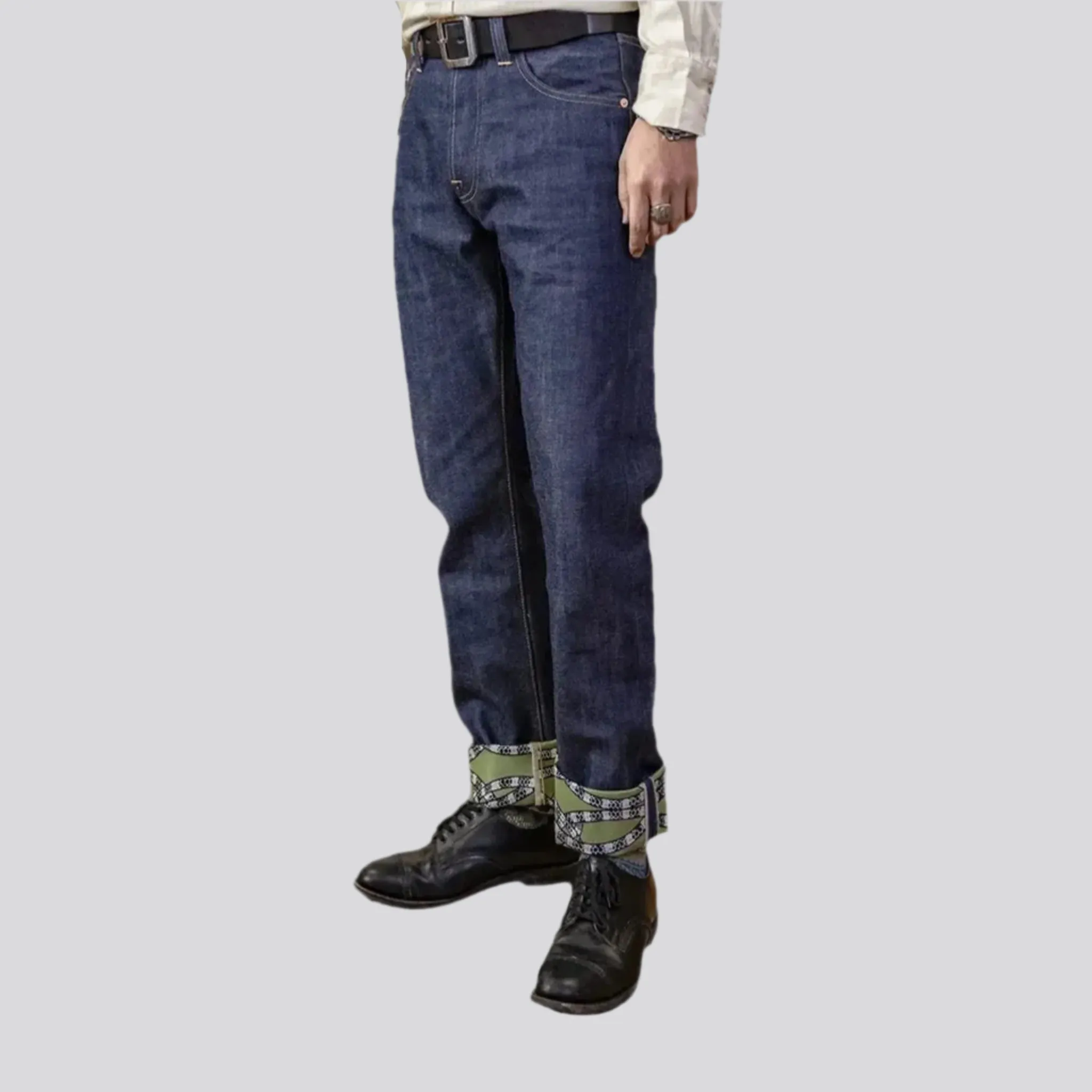 Cuffed self-edge men's jeans