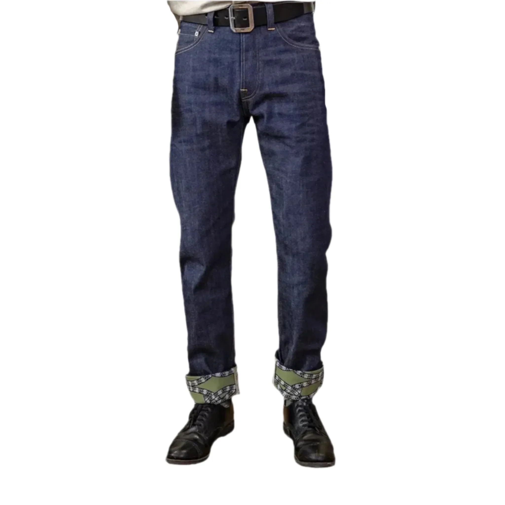 Cuffed self-edge men's jeans
