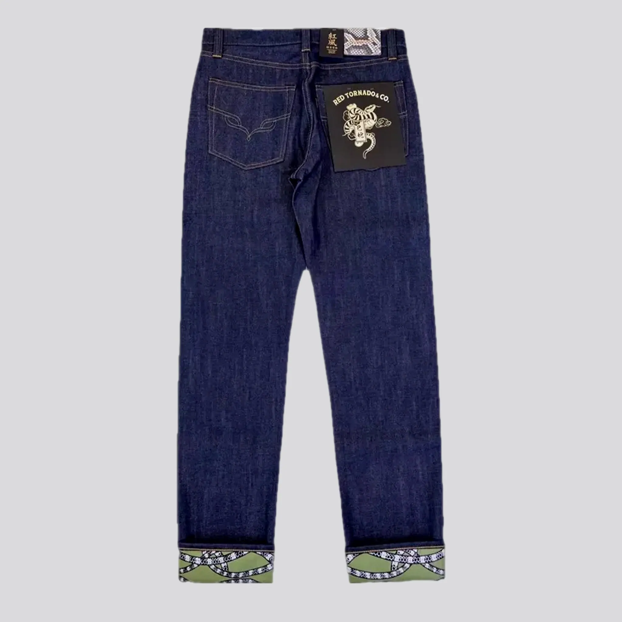 Cuffed self-edge men's jeans