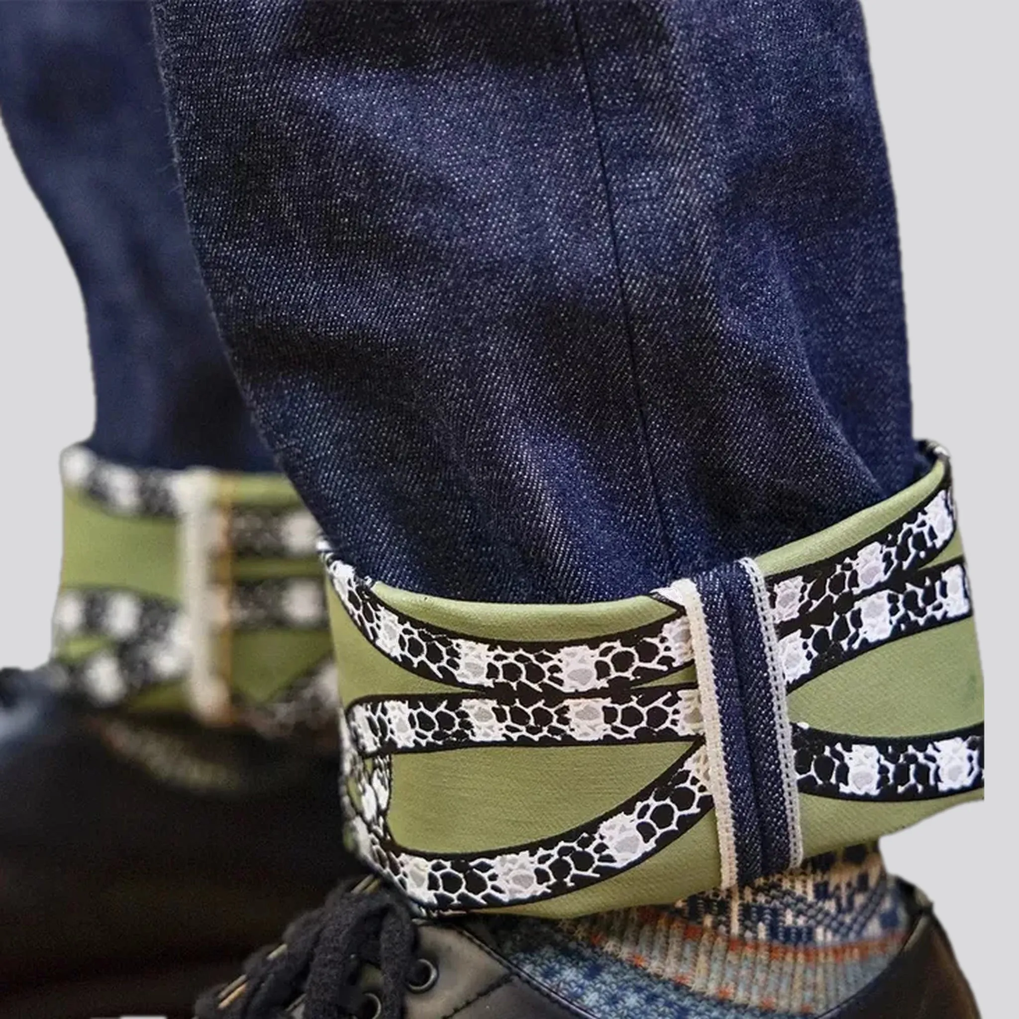 Cuffed self-edge men's jeans