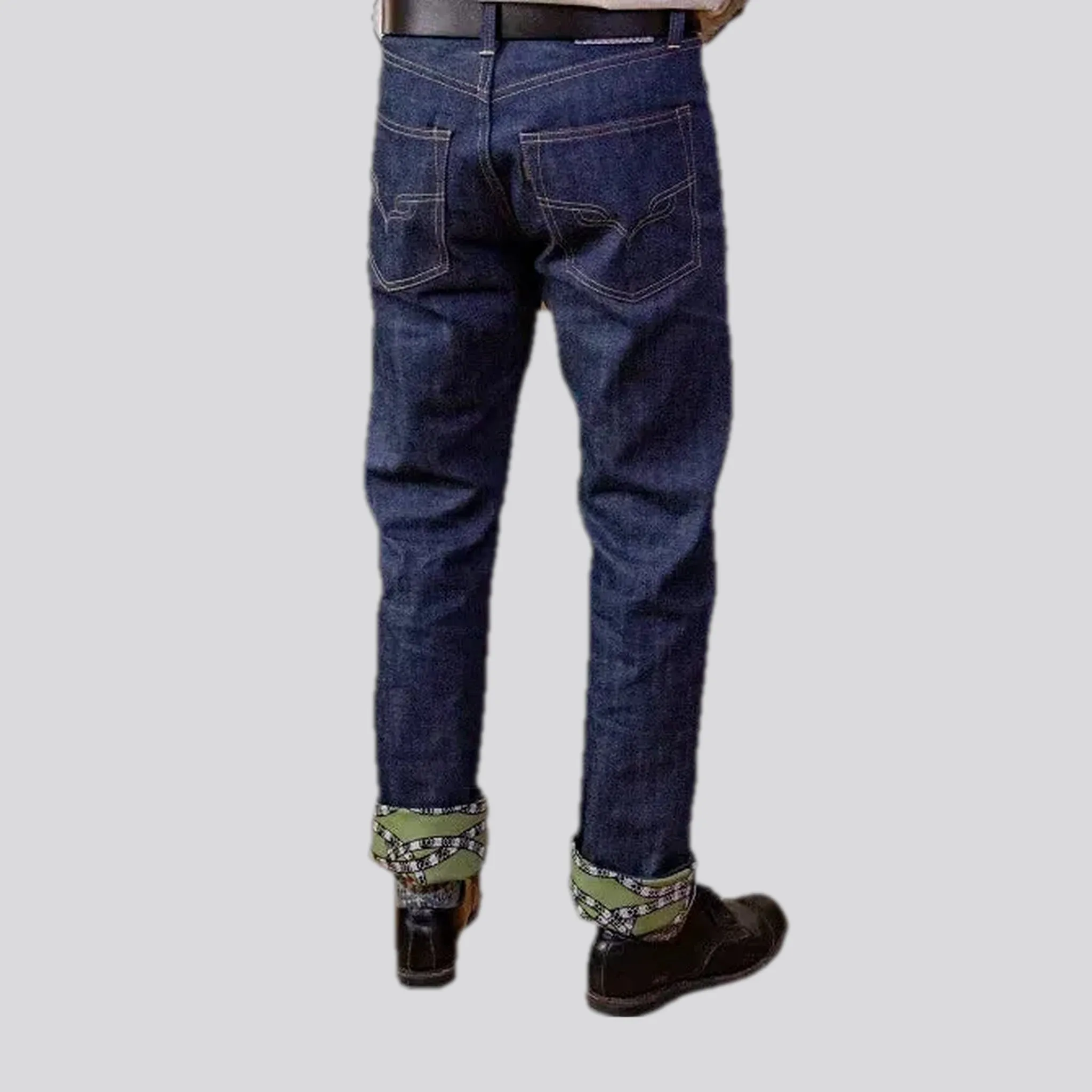 Cuffed self-edge men's jeans