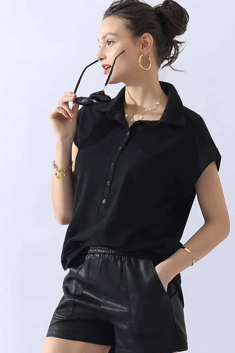 CWTTS698_JOHNNY COLLARS BUTTON CLOSER SHORT SLEEVE TOP: AQUA / (XL) 1