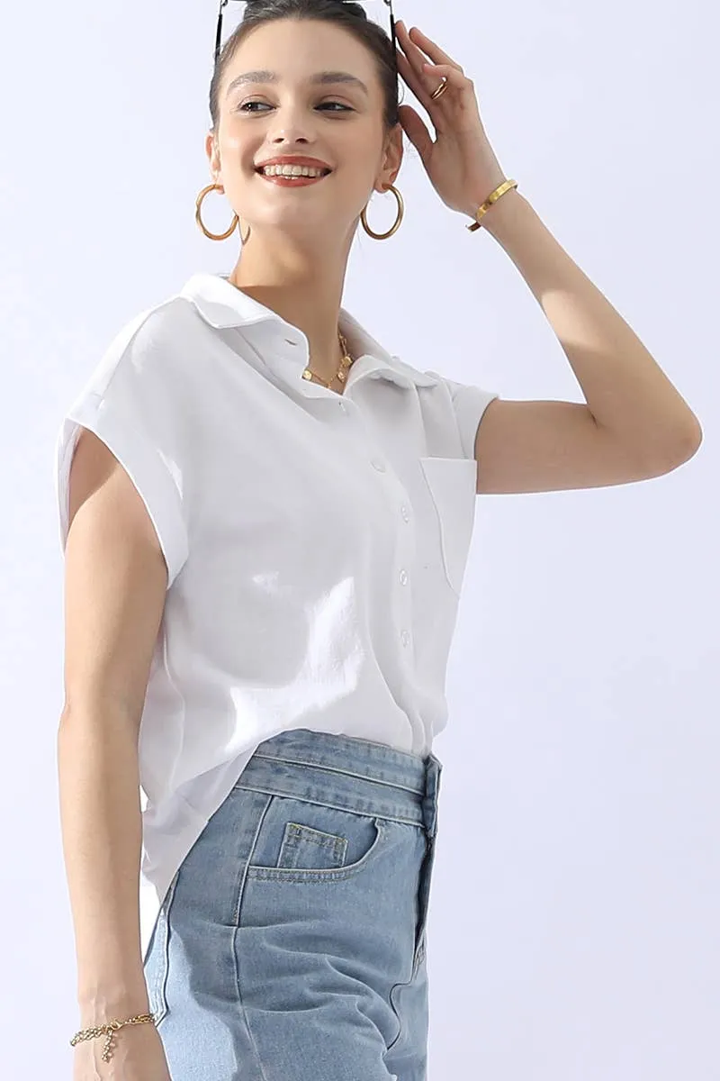 CWTTS698_JOHNNY COLLARS BUTTON CLOSER SHORT SLEEVE TOP: AQUA / (XL) 1
