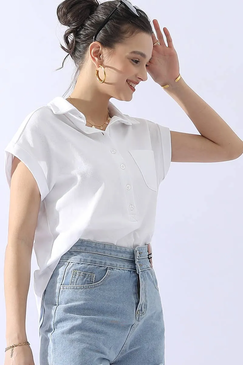 CWTTS698_JOHNNY COLLARS BUTTON CLOSER SHORT SLEEVE TOP: AQUA / (XL) 1