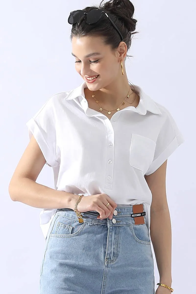 CWTTS698_JOHNNY COLLARS BUTTON CLOSER SHORT SLEEVE TOP: AQUA / (XL) 1
