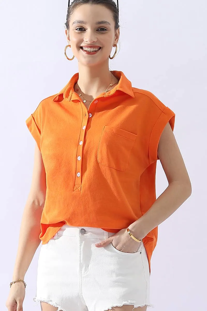 CWTTS698_JOHNNY COLLARS BUTTON CLOSER SHORT SLEEVE TOP: AQUA / (XL) 1