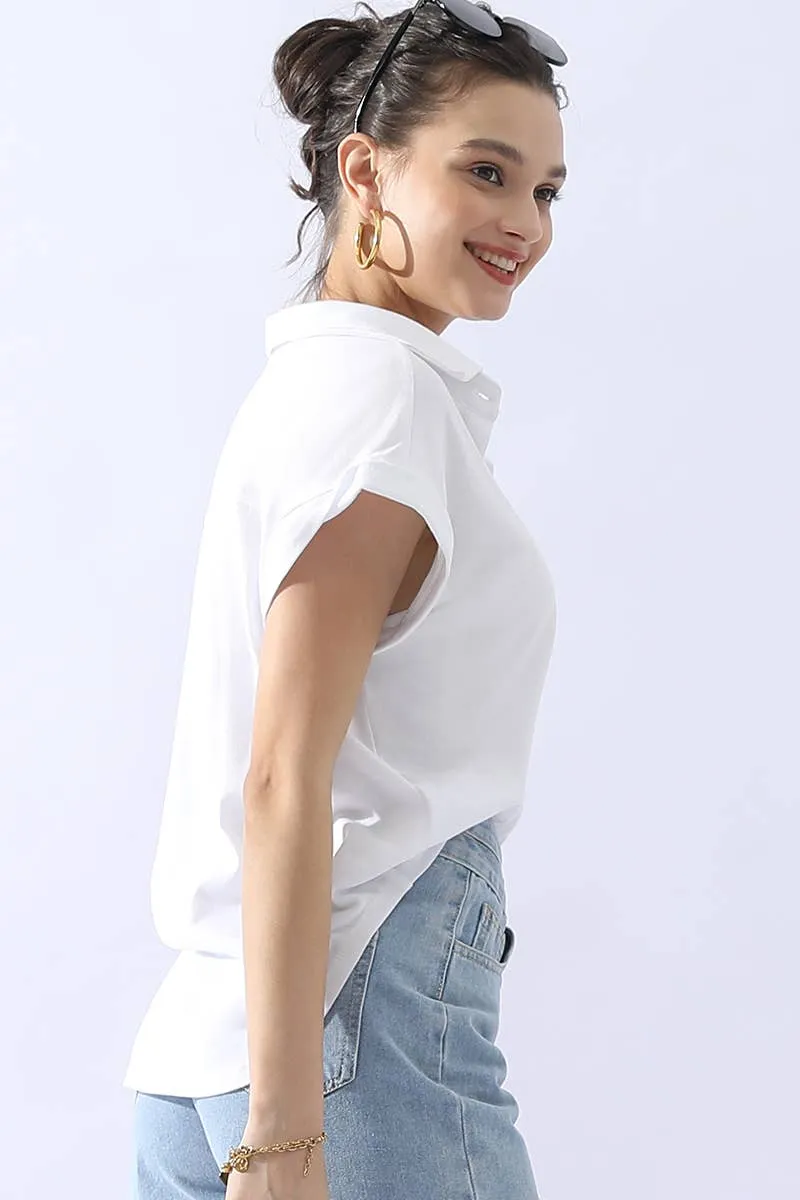 CWTTS698_JOHNNY COLLARS BUTTON CLOSER SHORT SLEEVE TOP: AQUA / (XL) 1