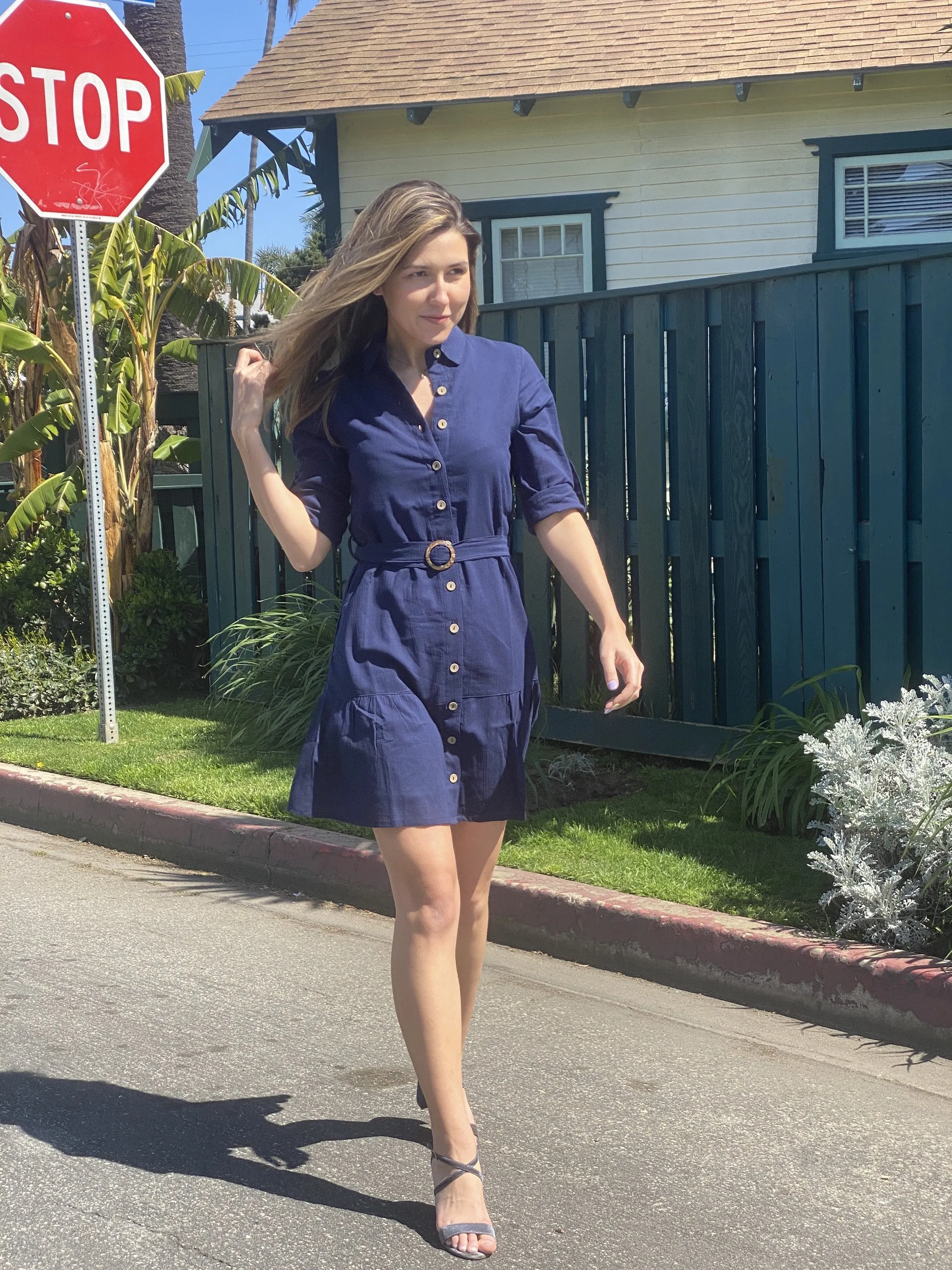 DELFINA SHIRT DRESS - NAVY