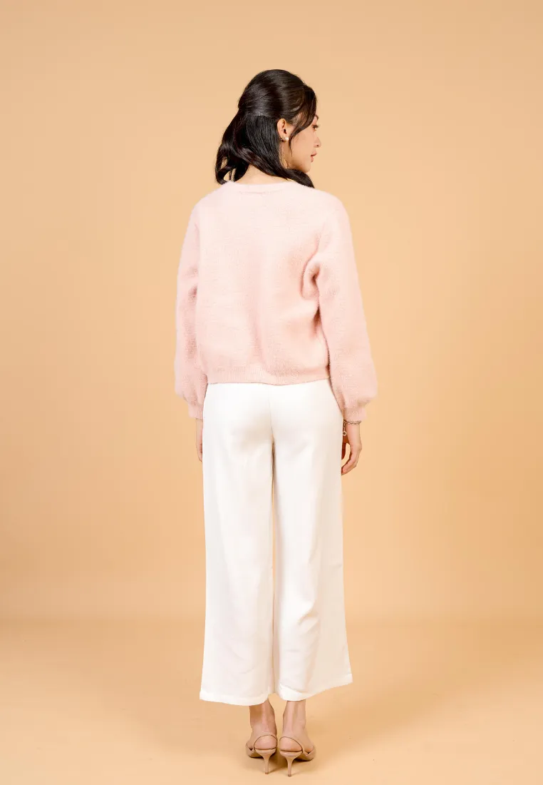Delora Fuzzy Cardigan With Heart Pearl Buttons