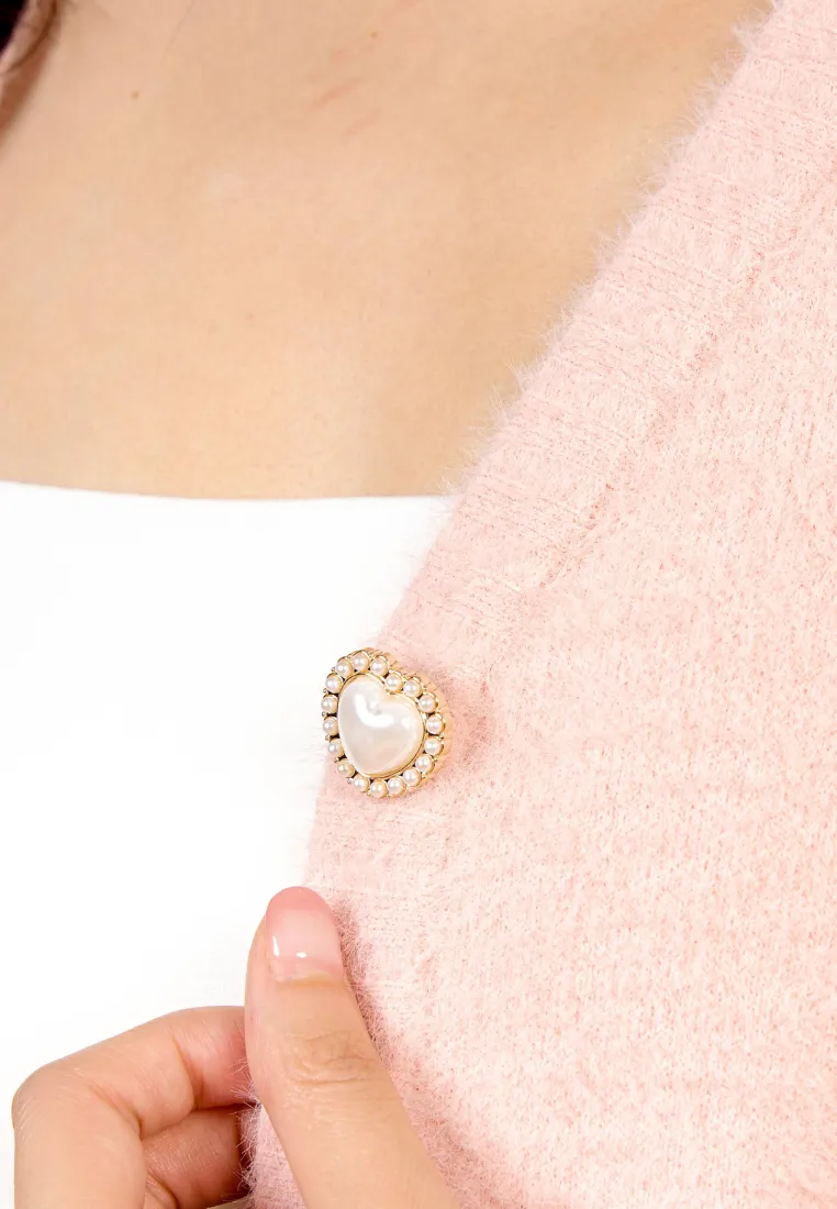Delora Fuzzy Cardigan With Heart Pearl Buttons
