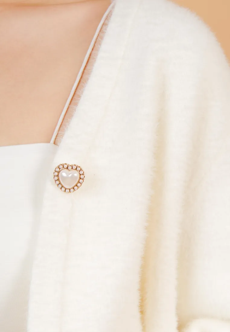 Delora Fuzzy Cardigan With Heart Pearl Buttons