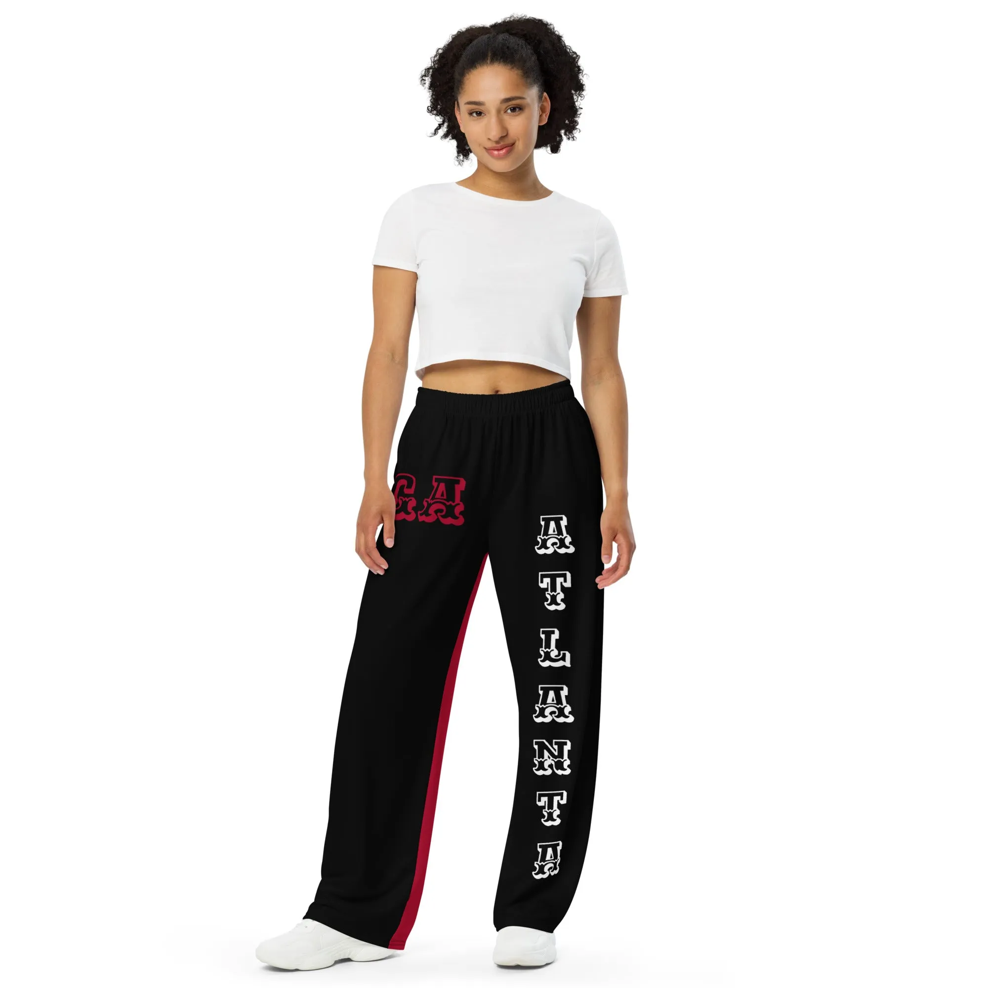DJD GA- "It's A Atlanta Thang" Unisex 2 Tone Wide-Leg Pants Black/White/Red