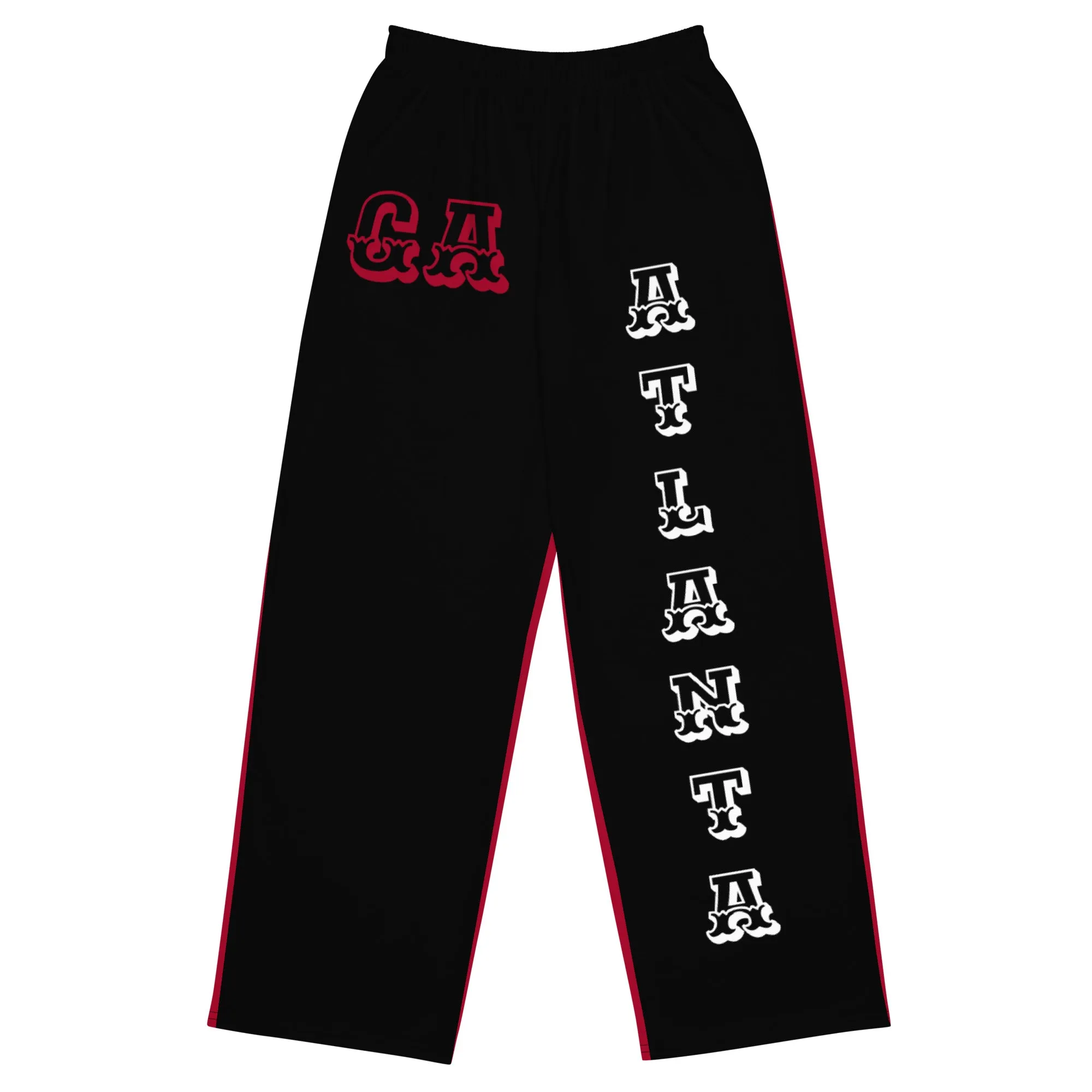 DJD GA- "It's A Atlanta Thang" Unisex 2 Tone Wide-Leg Pants Black/White/Red