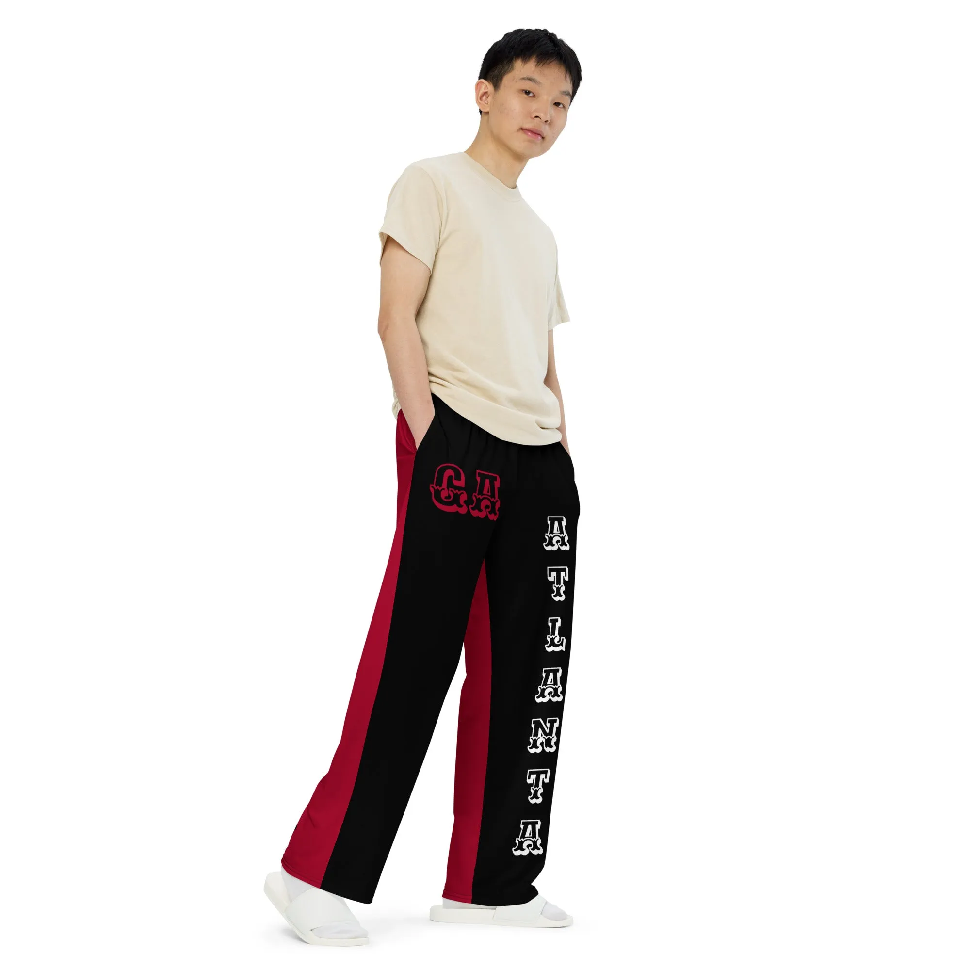 DJD GA- "It's A Atlanta Thang" Unisex 2 Tone Wide-Leg Pants Black/White/Red