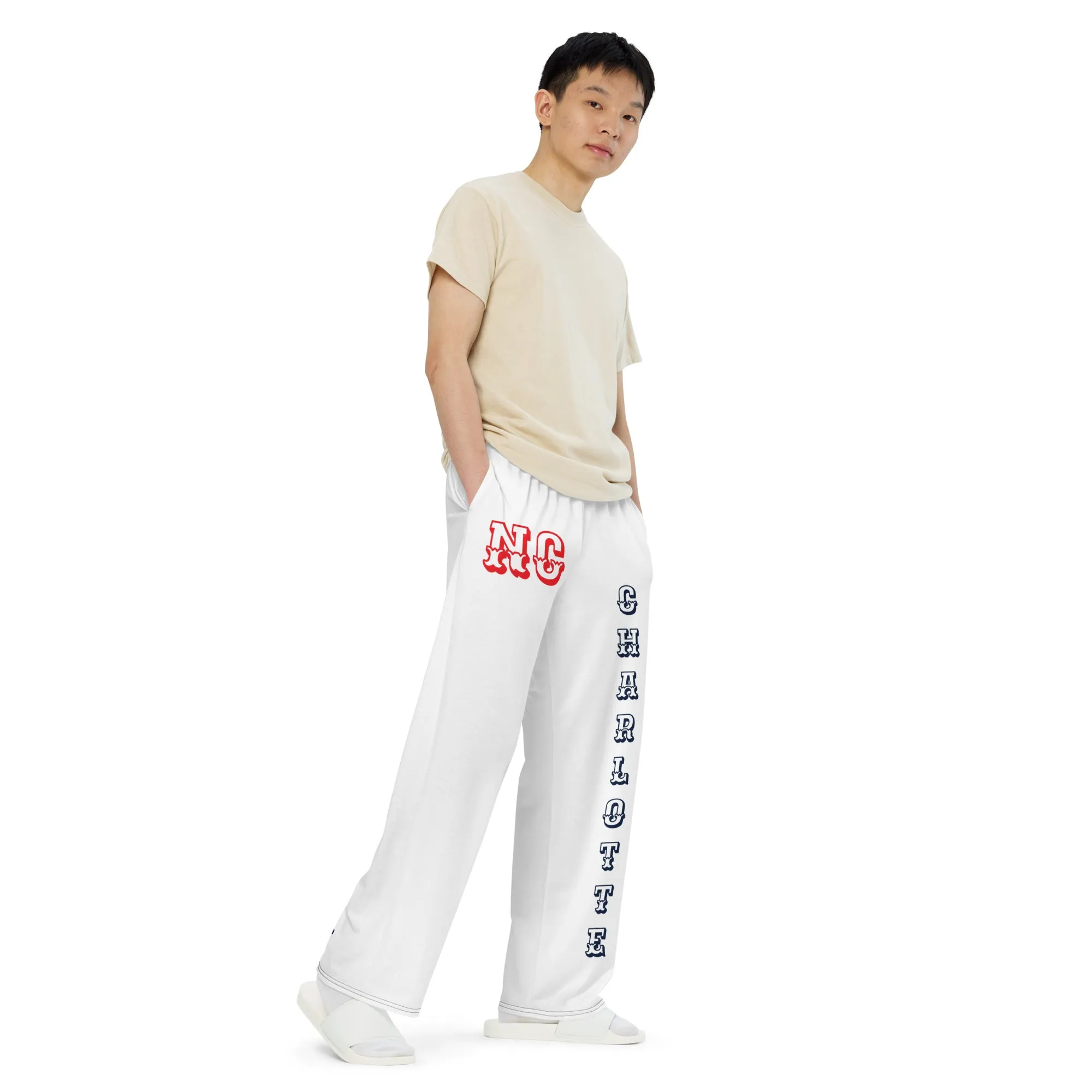 DJD NC- "It's A Charlotte Thang" Unisex Wide-Leg Pants White/Navy/Red