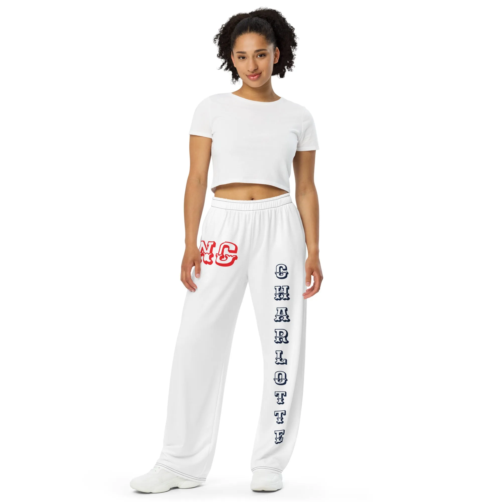 DJD NC- "It's A Charlotte Thang" Unisex Wide-Leg Pants White/Navy/Red