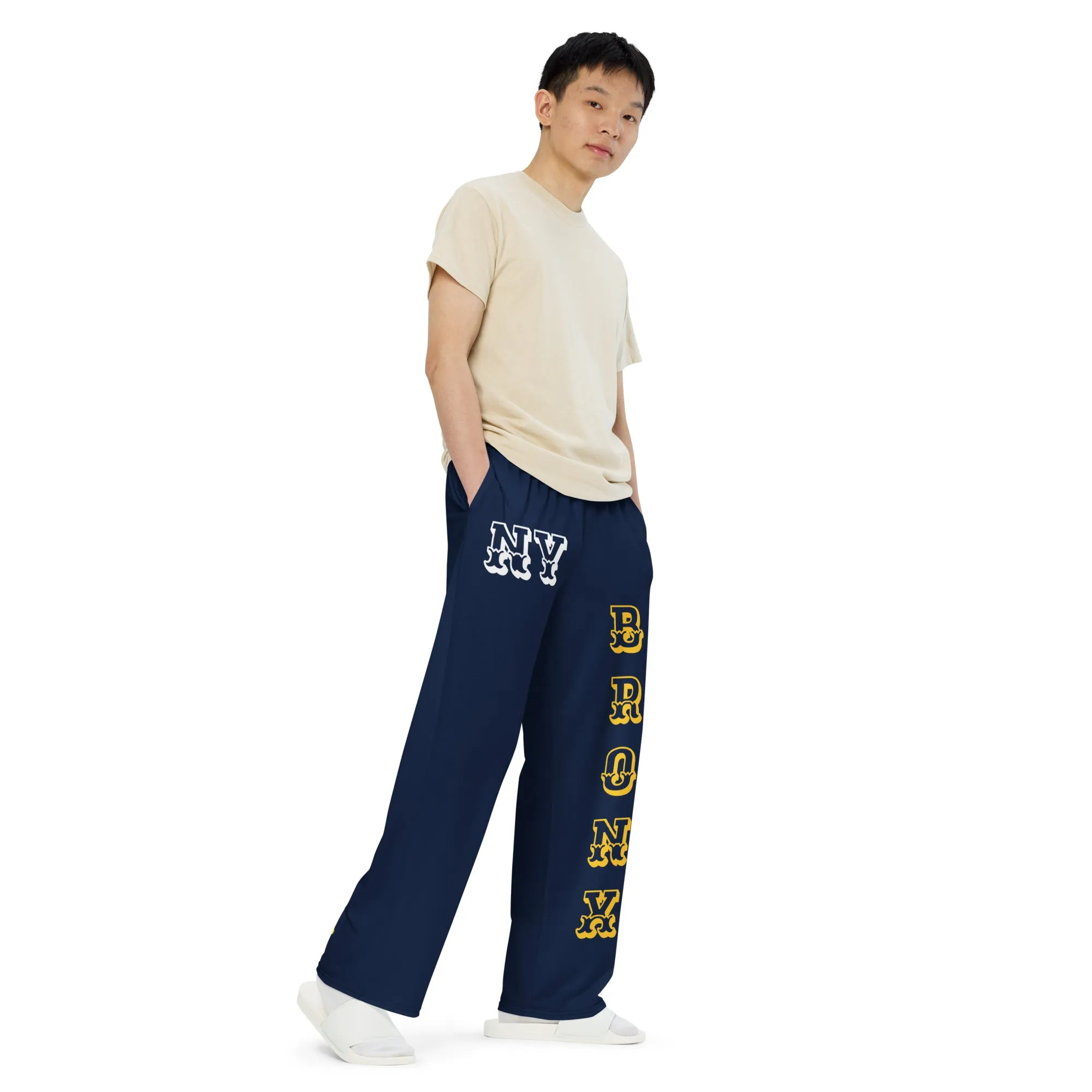 DJD NY- "It's A Bronx Thang" Unisex Wide-Leg Pants Navy/Yellow/White