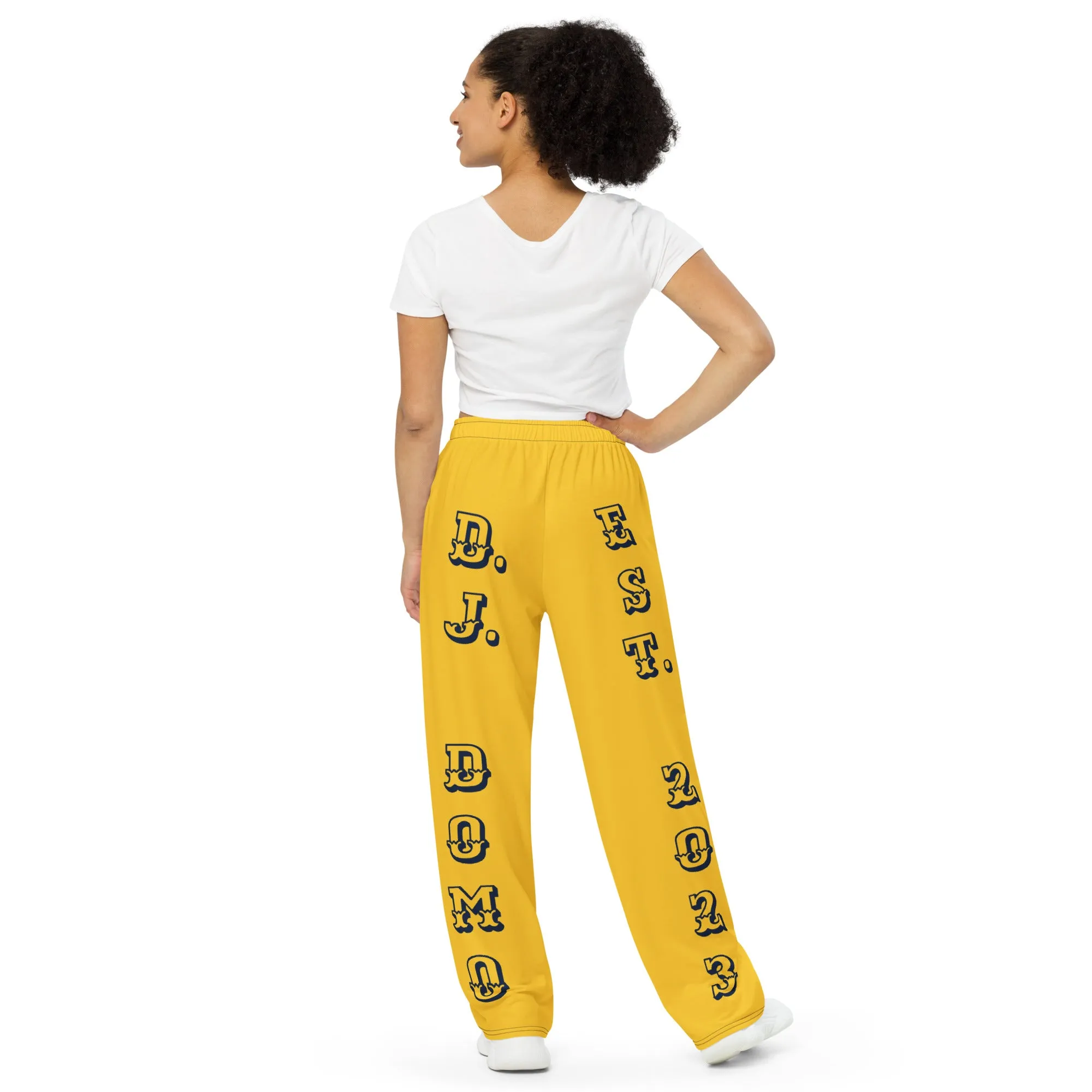 DJD NY- "It's A Queens Thang" Unisex 2 Tone Wide-Leg Pants Navy/Yellow/White