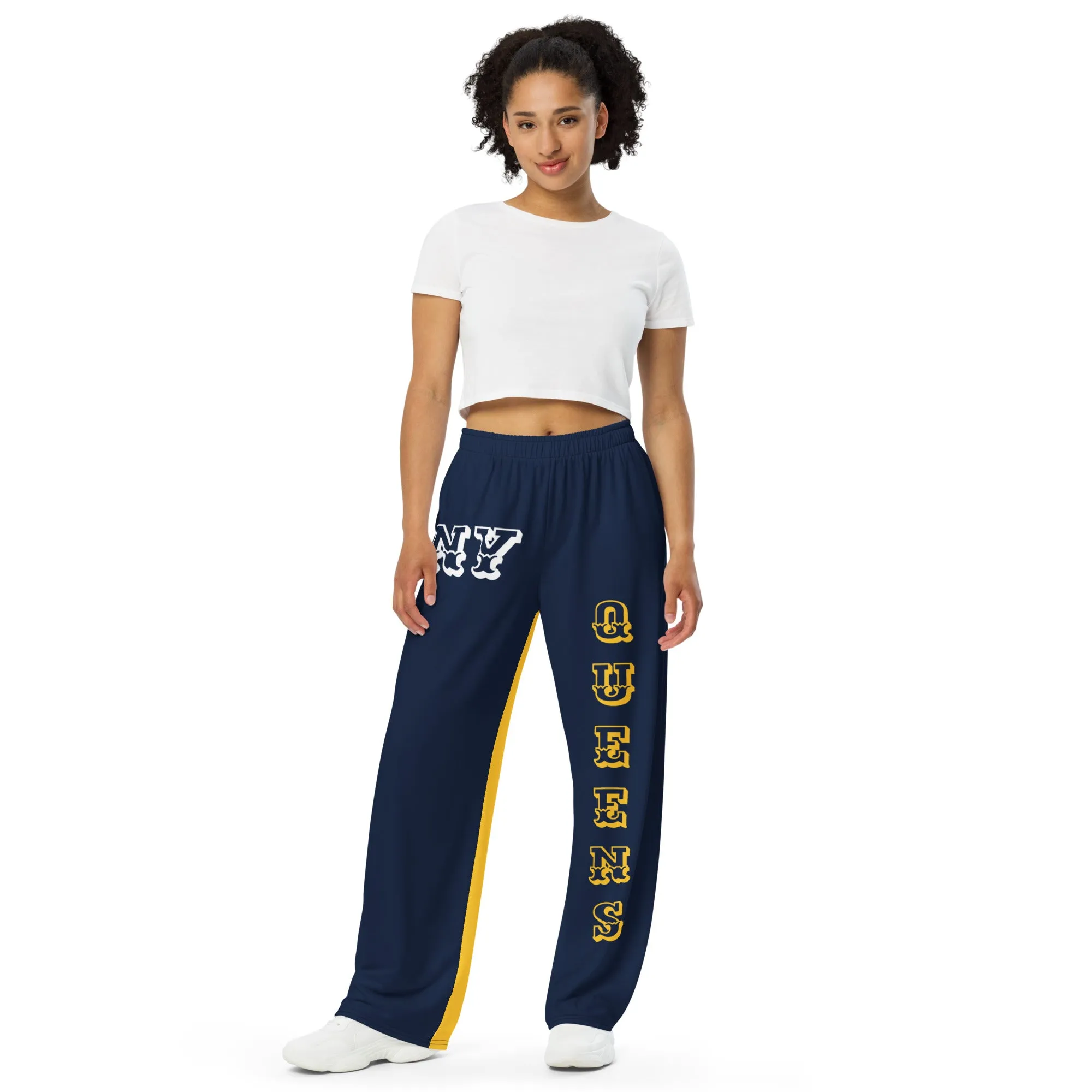 DJD NY- "It's A Queens Thang" Unisex 2 Tone Wide-Leg Pants Navy/Yellow/White