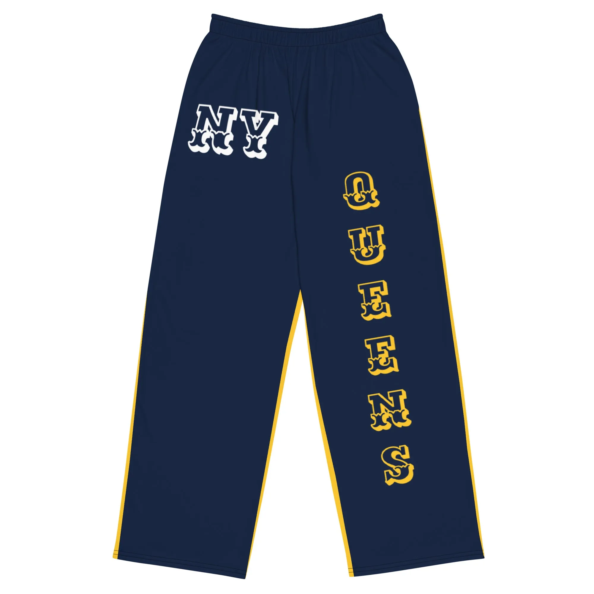 DJD NY- "It's A Queens Thang" Unisex 2 Tone Wide-Leg Pants Navy/Yellow/White