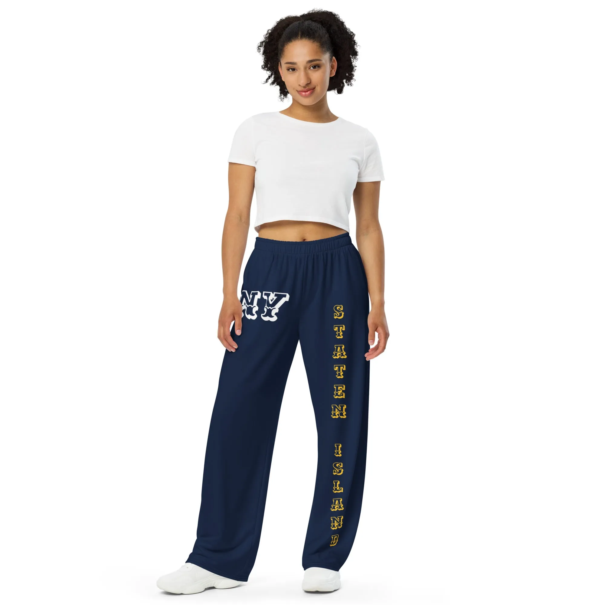 DJD NY- "It's A Staten Island Thang" Unisex Wide-Leg Pants Navy/Yellow/White