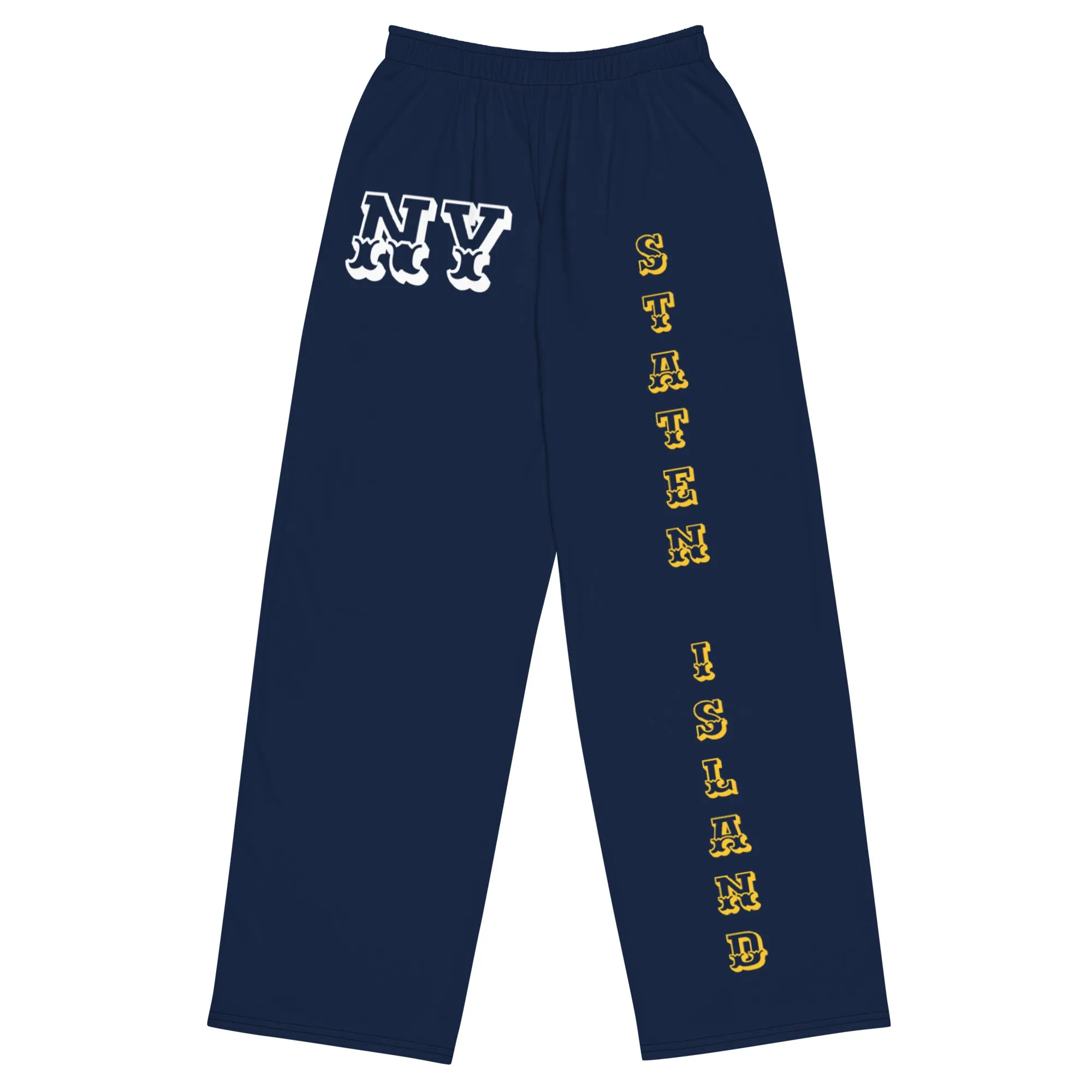 DJD NY- "It's A Staten Island Thang" Unisex Wide-Leg Pants Navy/Yellow/White