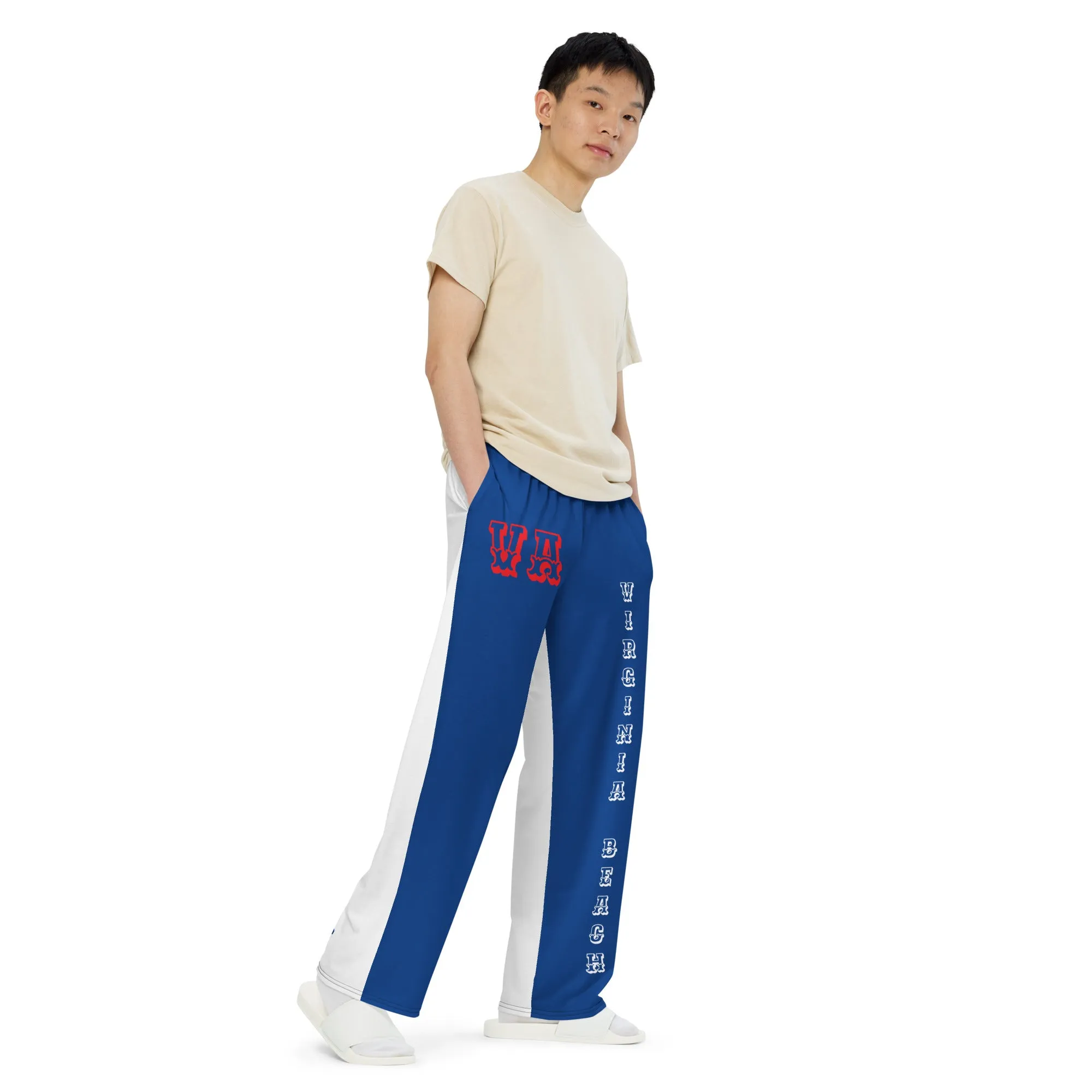 DJD VA- "It's A VA Beach Thang" Unisex 2 Tone Wide-Leg Pants Blue/White/Red