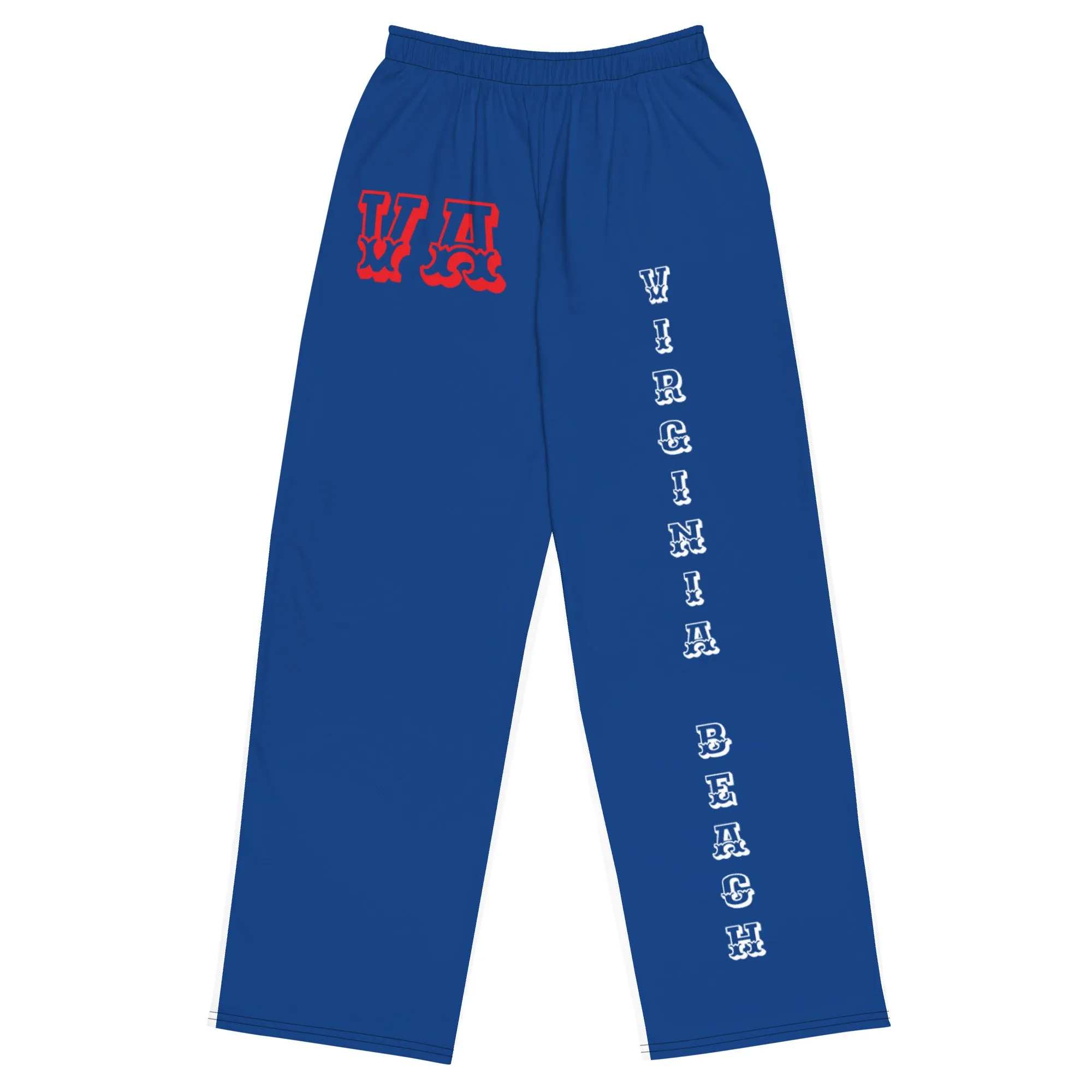 DJD VA- "It's A VA Beach Thang" Unisex 2 Tone Wide-Leg Pants Blue/White/Red