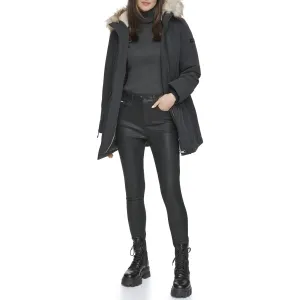 DKNY Women's Faux-Fur Trim Anorak Coat, Black