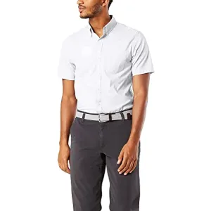 Dockers Men's Classic Fit Short Sleeve Signature Comfort Flex Shirt (Standard and Big & Tall), Paper White-Solid, Large