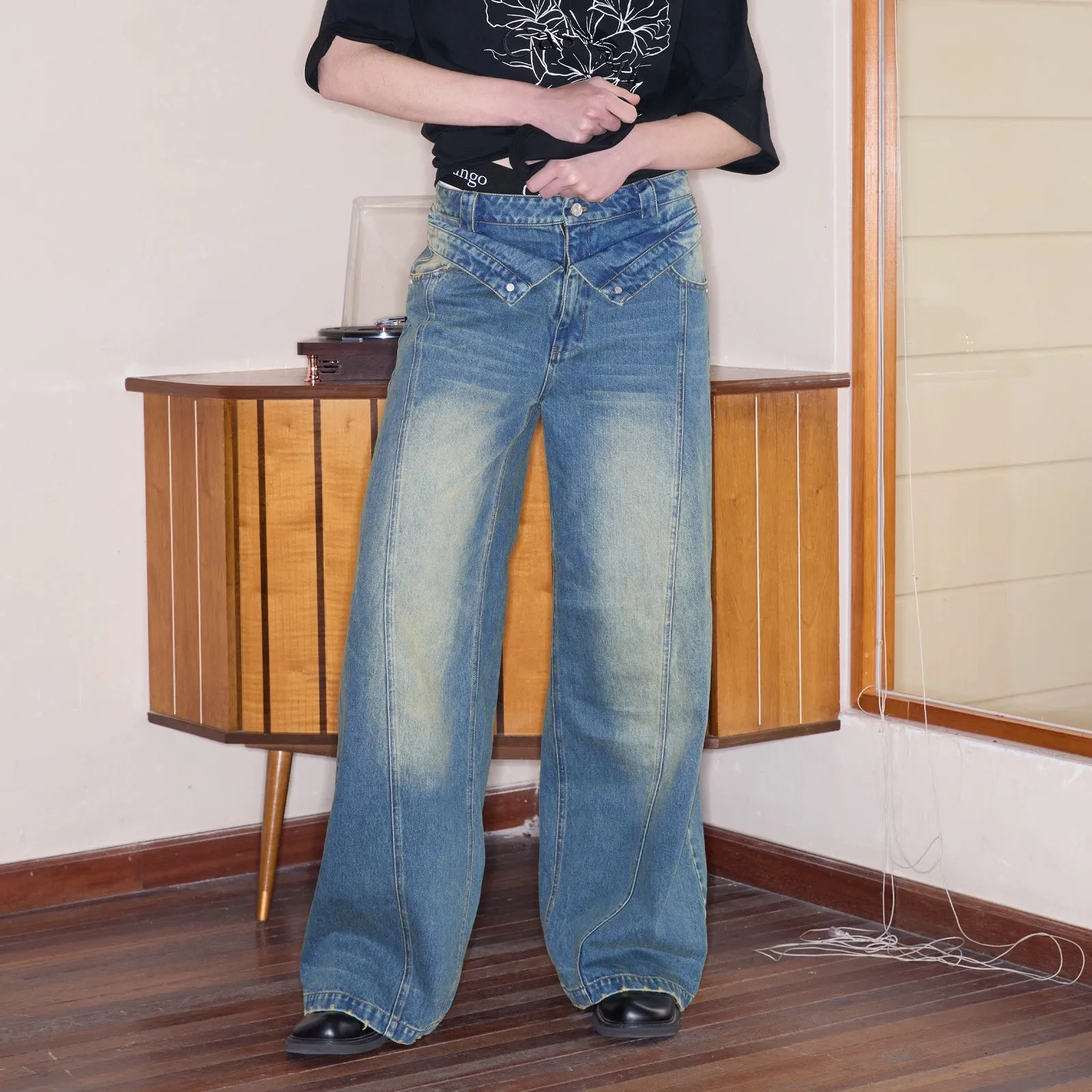 Double Waist Patchwork Jeans