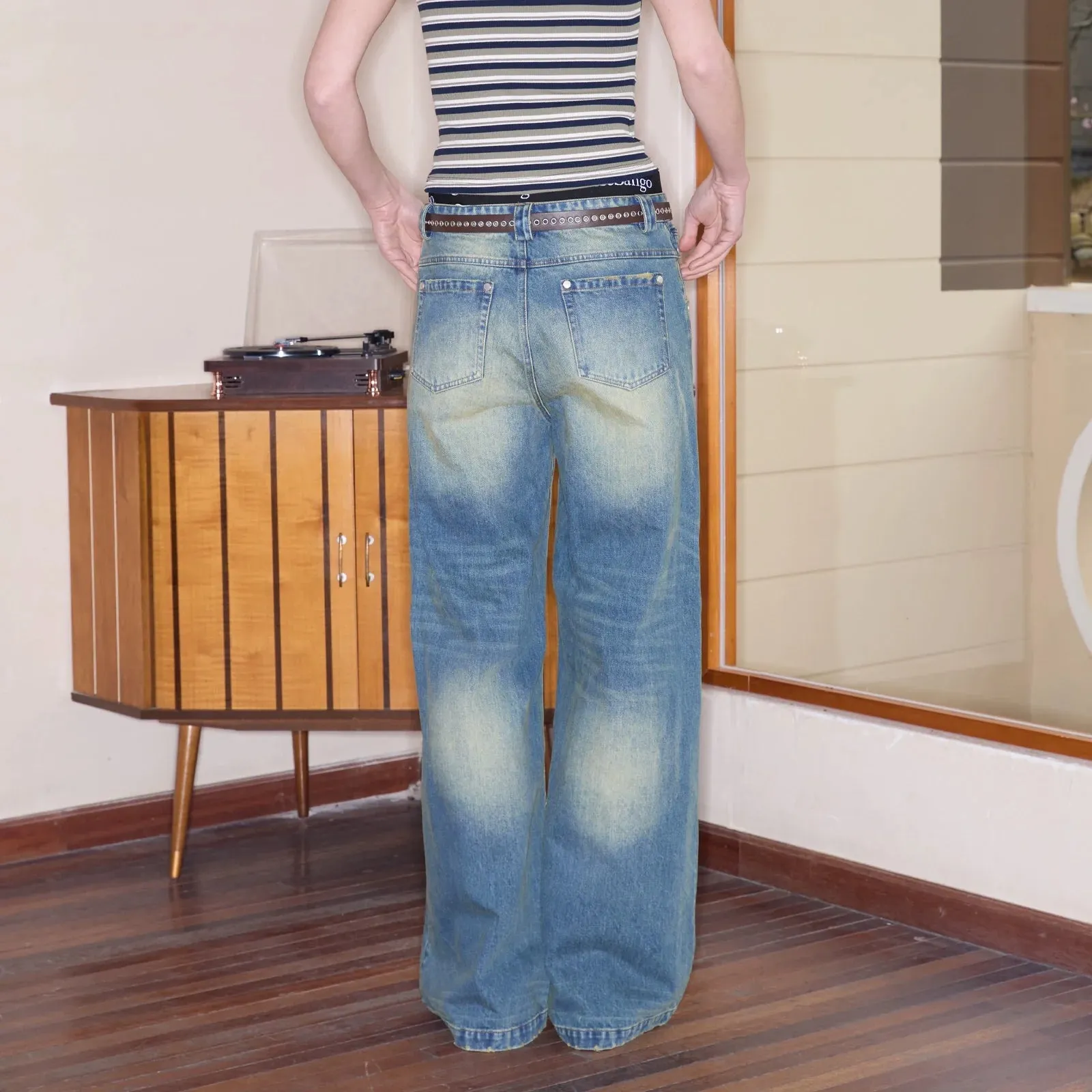 Double Waist Patchwork Jeans