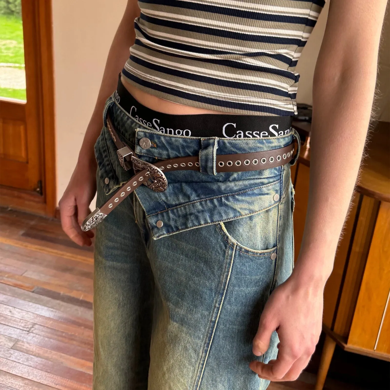 Double Waist Patchwork Jeans