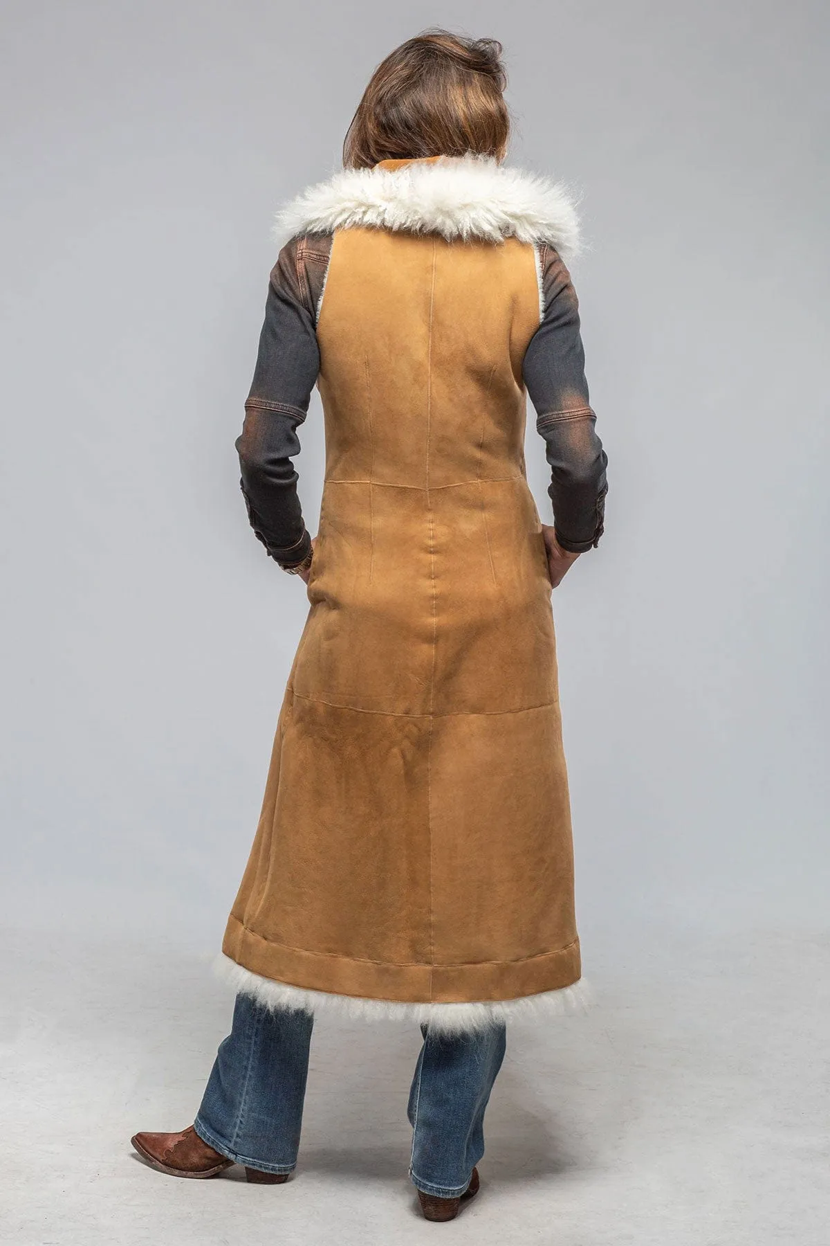 Elsa Long Reversible Shearling Vest In Ice