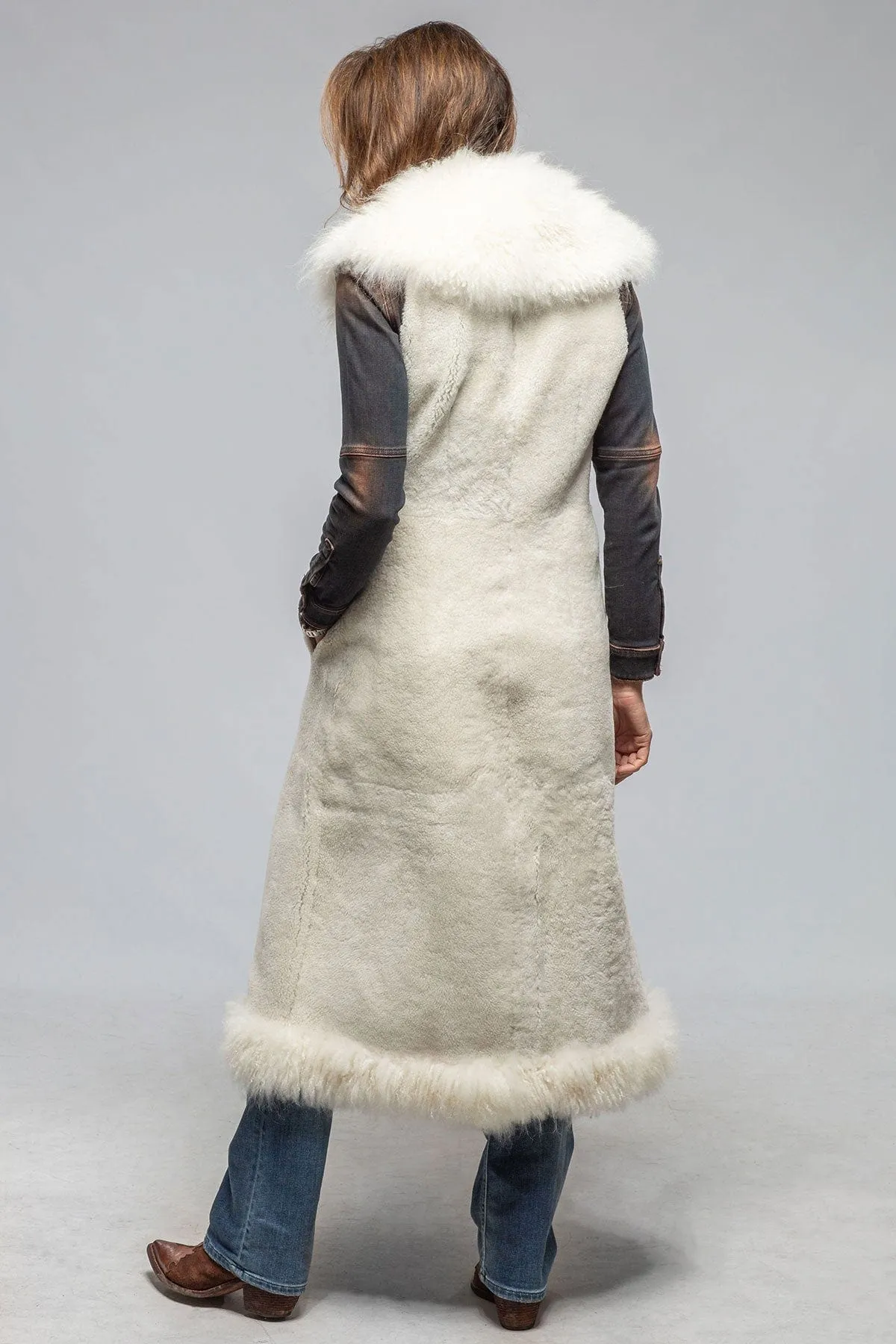 Elsa Long Reversible Shearling Vest In Ice