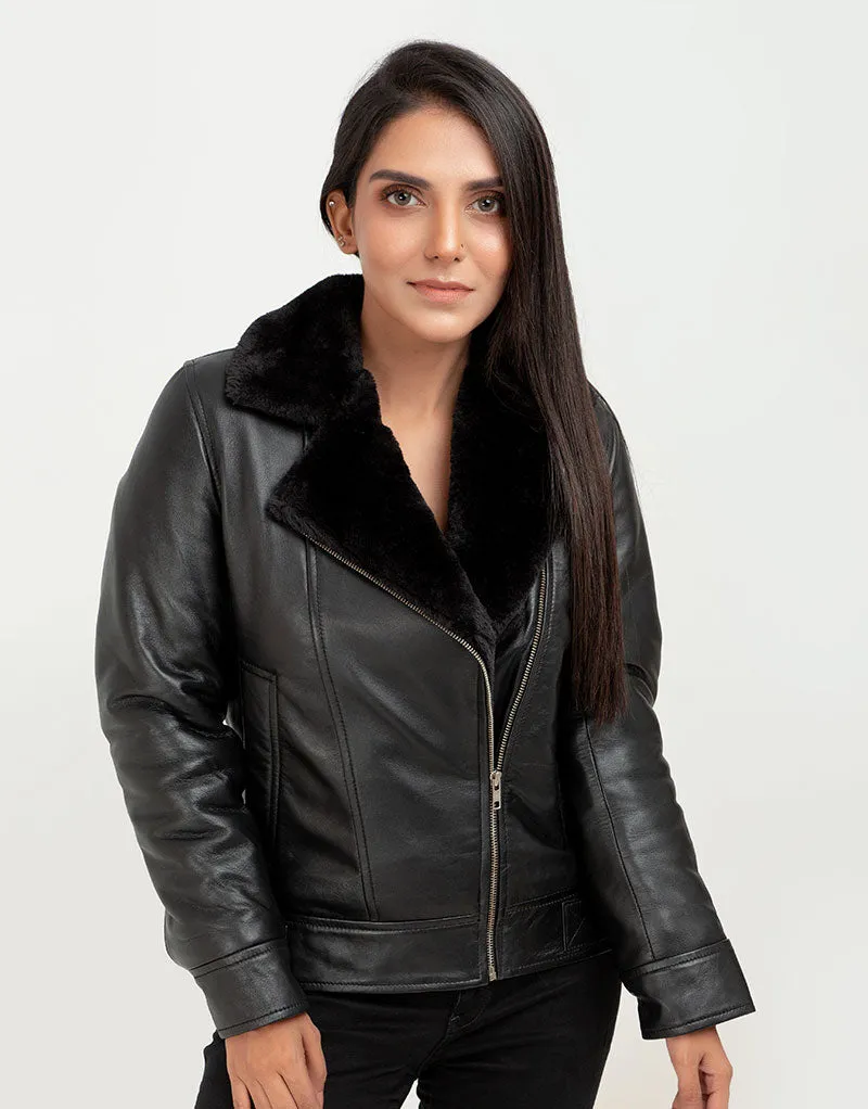 Emalyn Black Biker Leather Jacket
