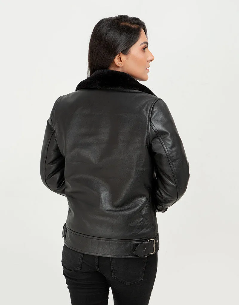 Emalyn Black Biker Leather Jacket