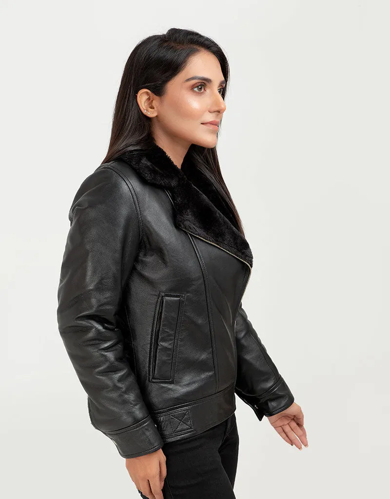 Emalyn Black Biker Leather Jacket