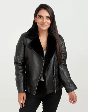 Emalyn Black Biker Leather Jacket