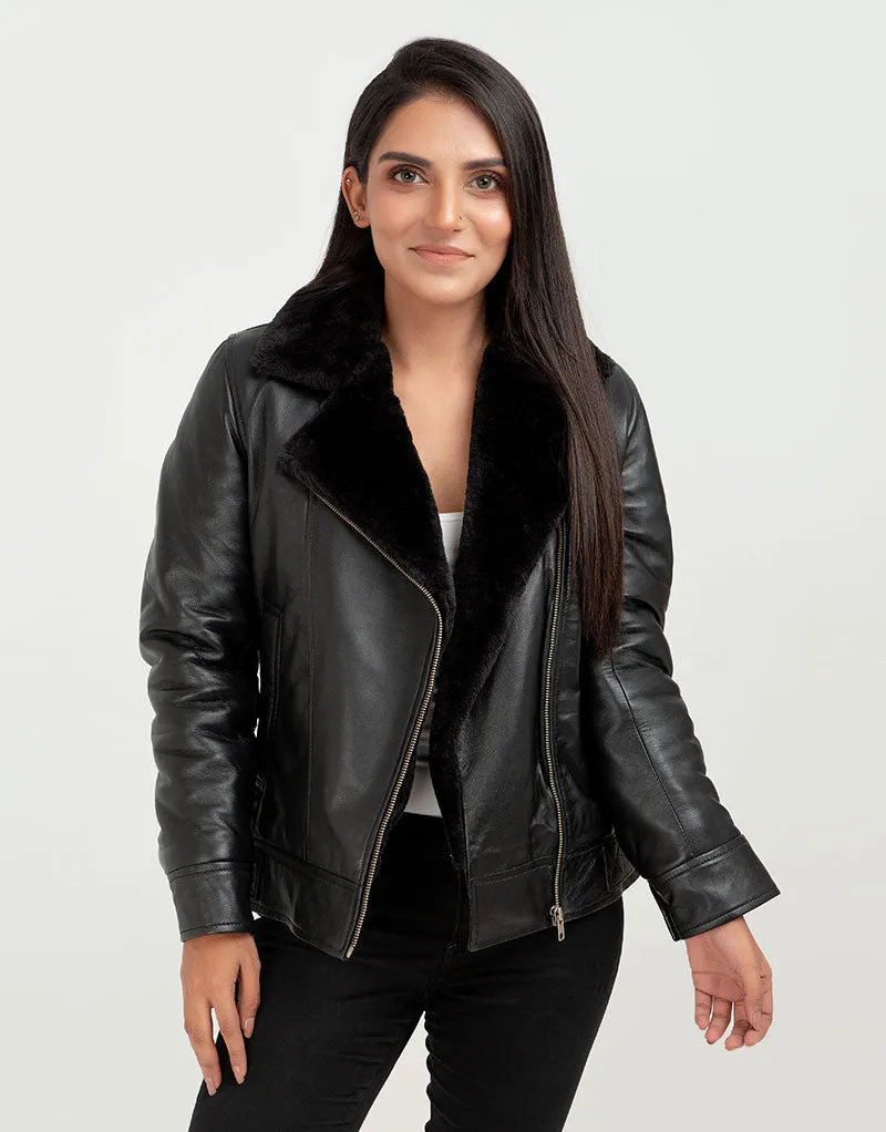 Emalyn Black Biker Leather Jacket