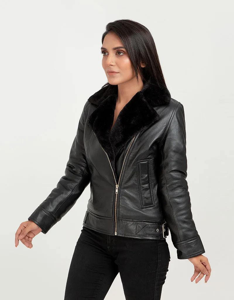 Emalyn Black Biker Leather Jacket