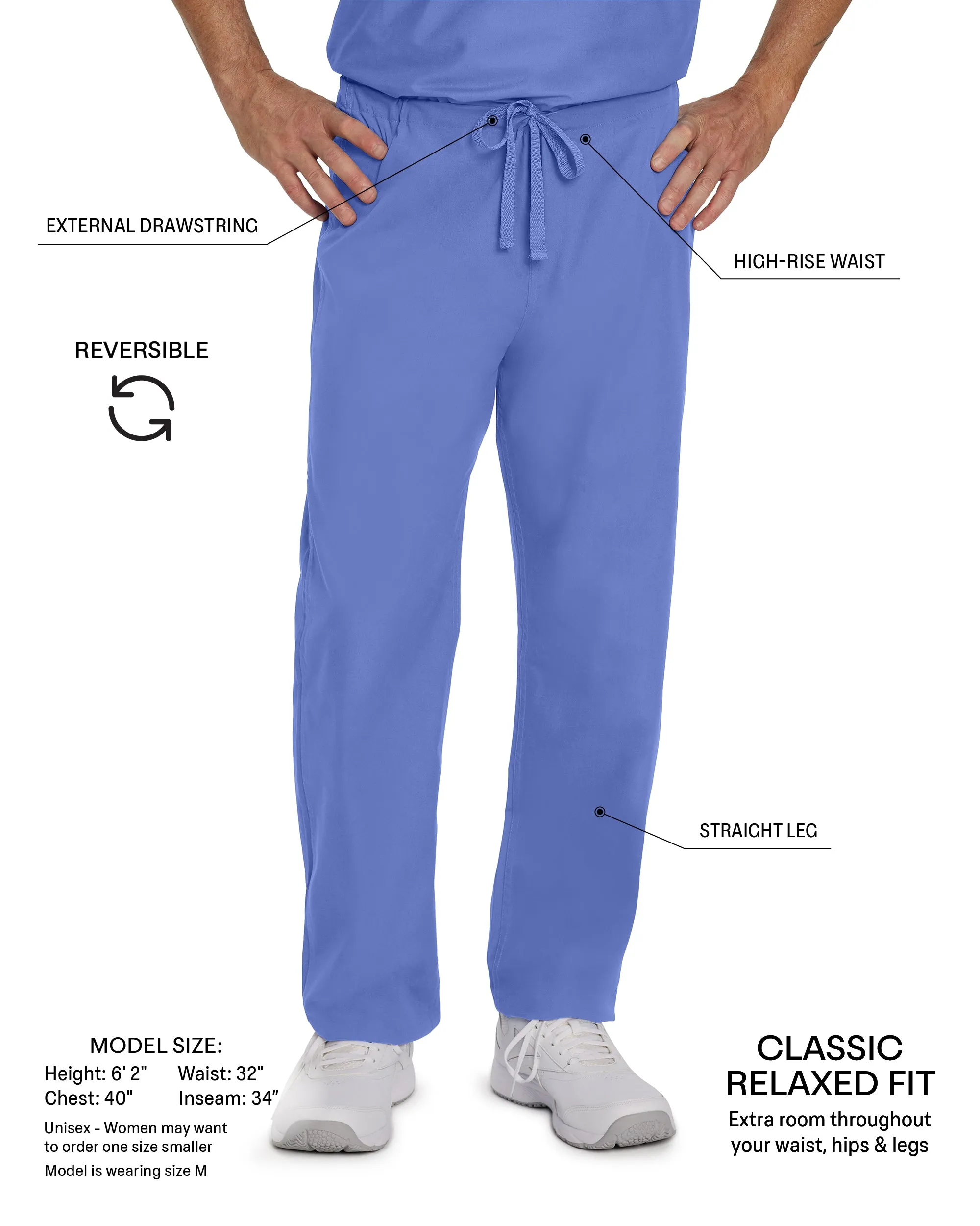 Essentials 7602 Unisex Reversible Scrub Pants Galaxy Blue