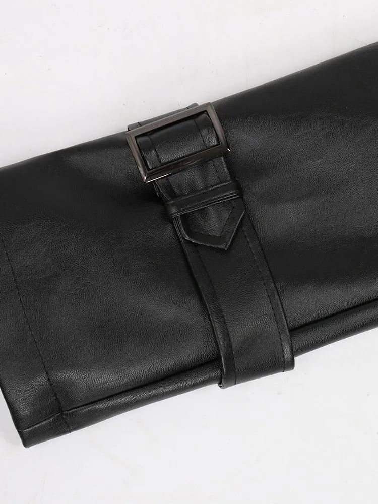 Extra Long Black PU Leather Trench Coat Waterproof